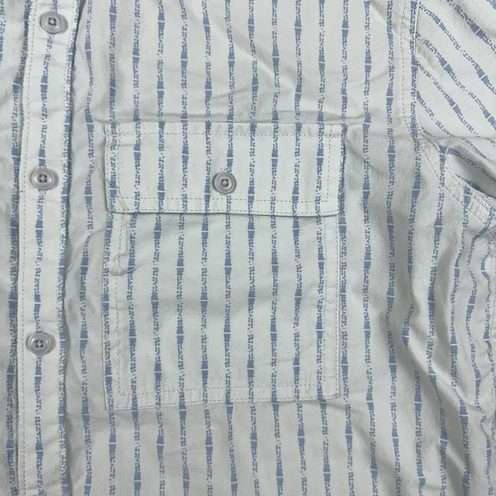 prAna Torres Shirt Mens Size M White Blue Striped Slim Fit Button Up Vented